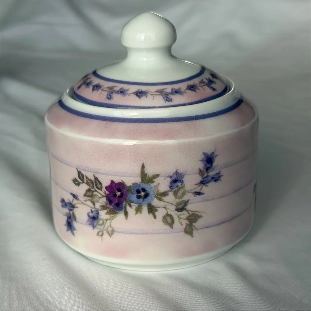 Vintage Porcelain Floral Pink Purple Valerie Pfeiffer Large Retro Y2K Sugar Jar